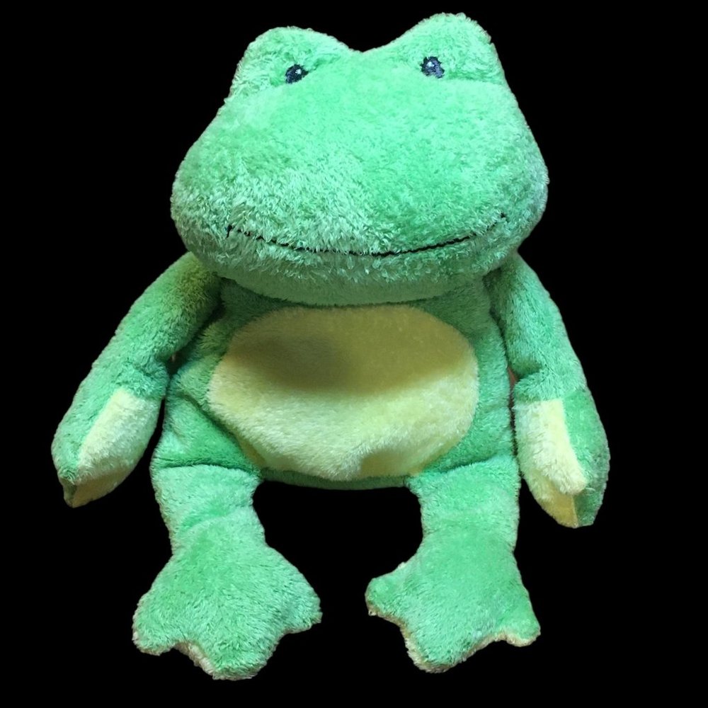 Ty Pluffies Ponds the Frog Green & Yellow Plush 2007 Pluffy -RARE Stitched eyes